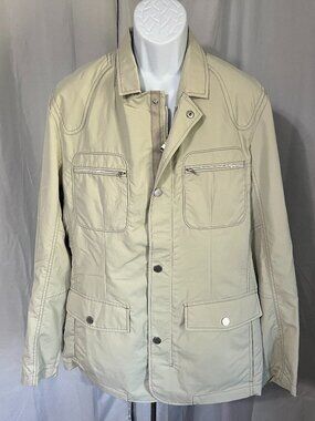 🌴 Tommy Bahama Men’s Shell Jacket L Ivory Full Zip Button Front Classic ✨